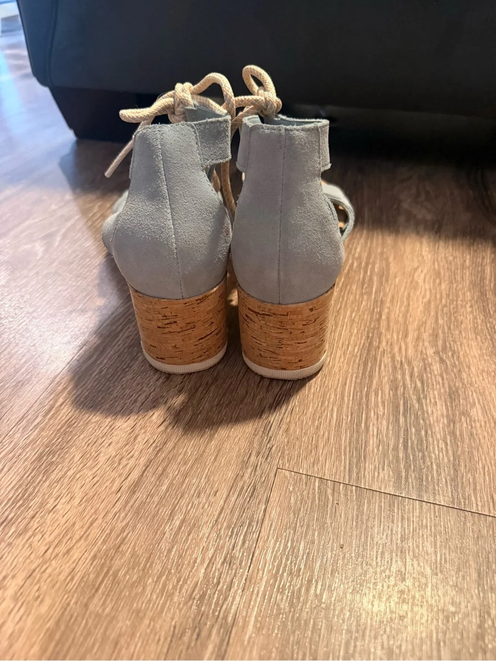 Sorel Womens Light Blue Lace-Up Cork Wedge Sandals